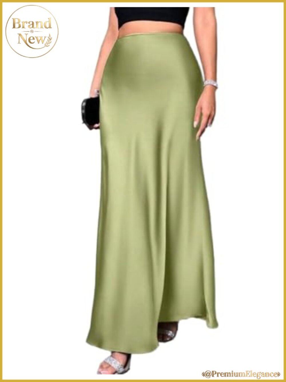 High Waisted A-Line Satin Maxi Skirt Women Flowy Flared Floor Length Casual